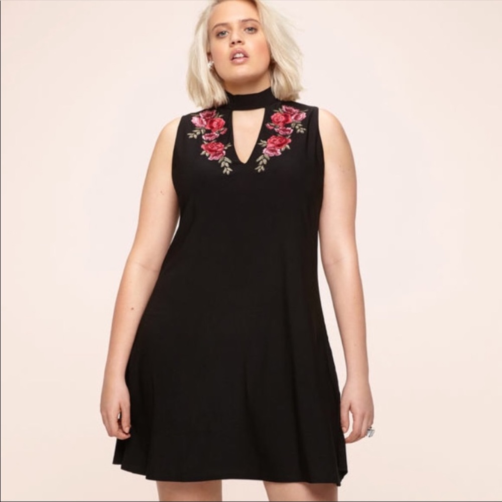 Floral embroidered choker dress